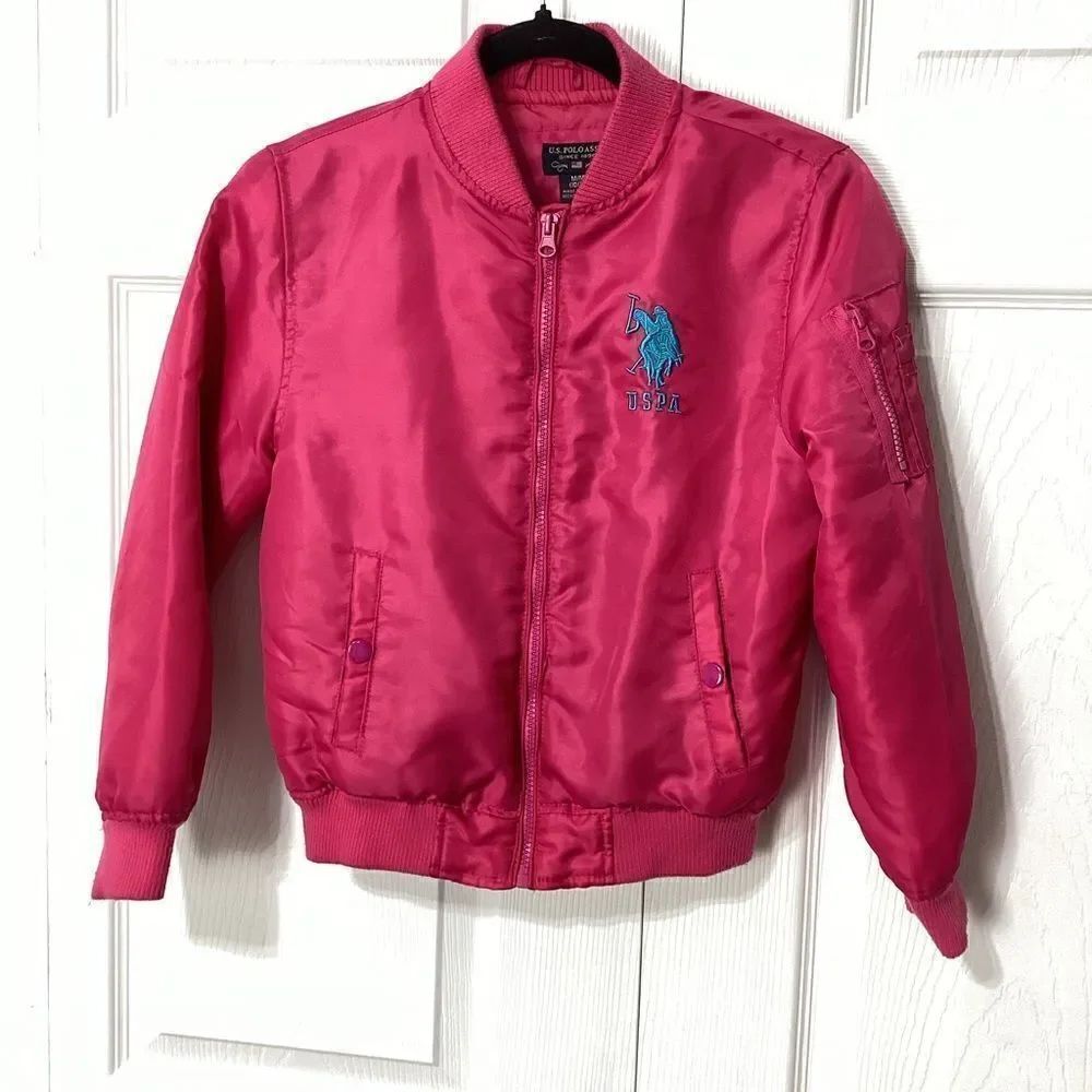 U.S. Polo ASSN Girls Barbie Pink Puffer Bomber Jacket Coat M